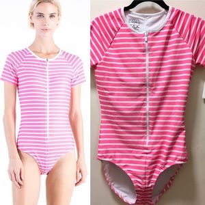 Cover swim striped short sleeve swim suit